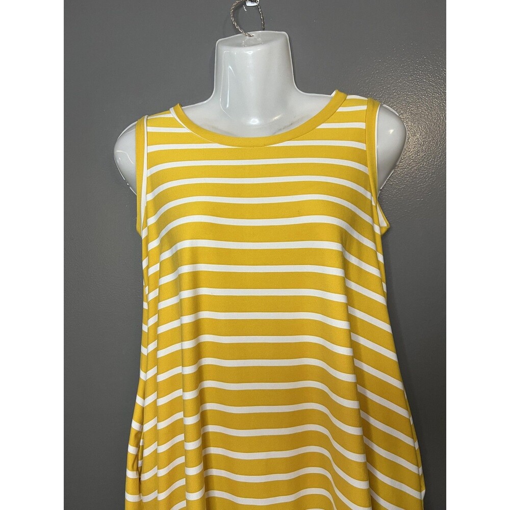 Try! This Dress Womens Medium Yellow White Stripe Sleeveless Swing Tank Casual